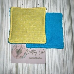 Yellow polka dot/ blue Reusable makeup remover pads (2 pack) handmade new